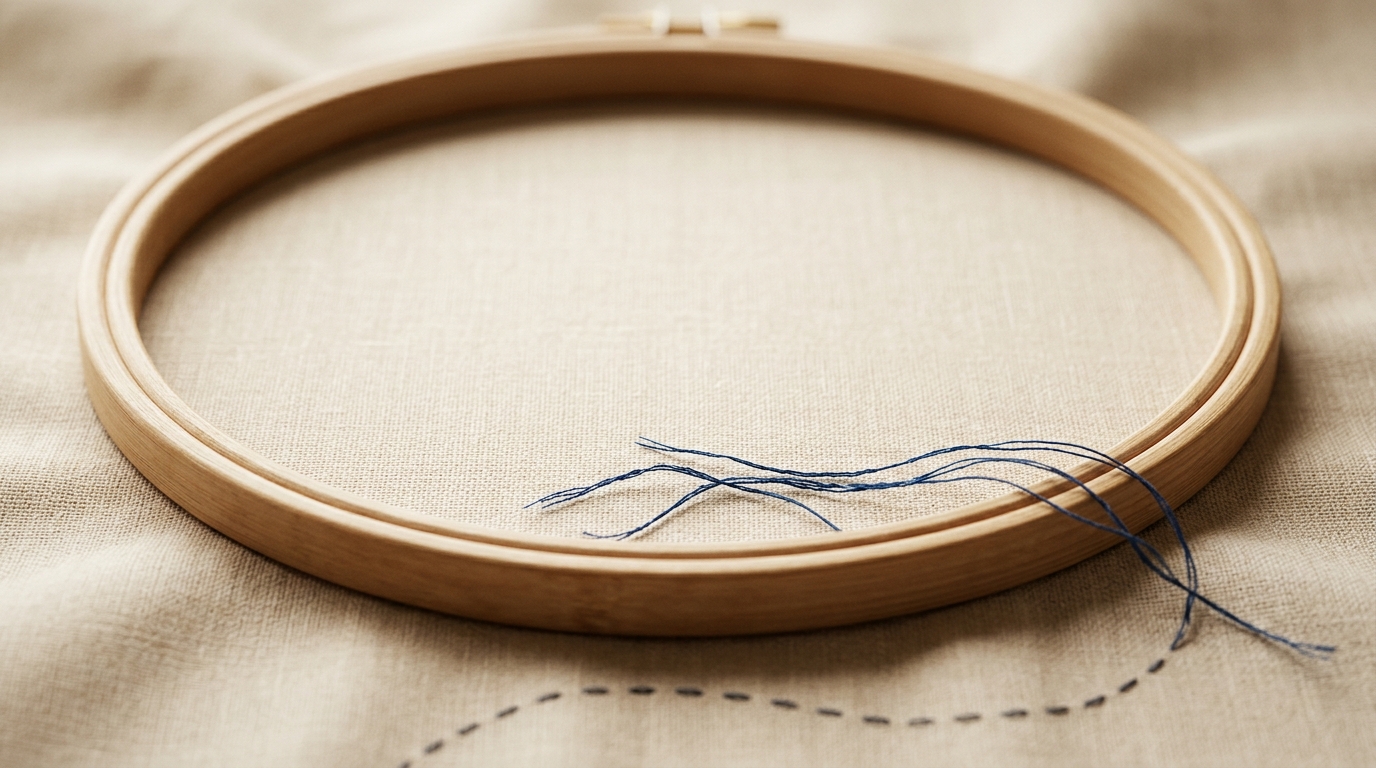 Close-up detail of textured linen threads arranged aesthetically