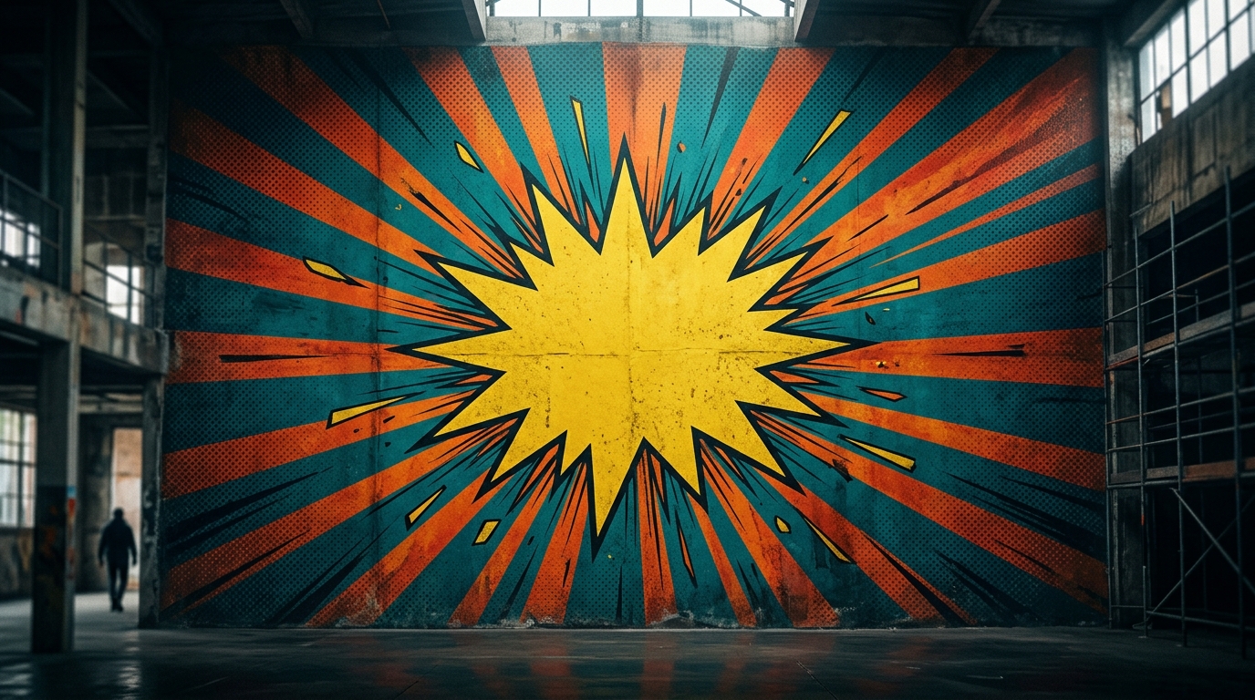 Comic backdrop action sequence