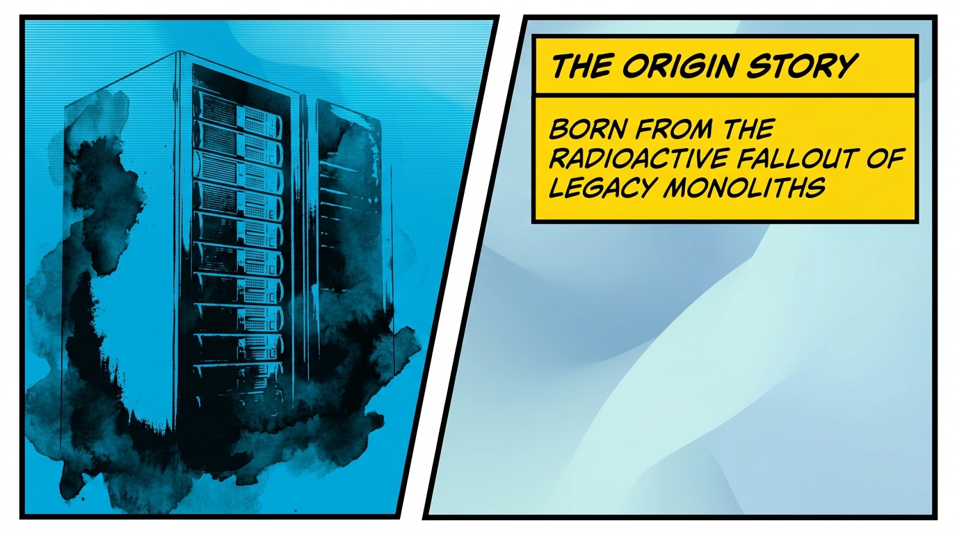 High-contrast schematic illustration of a mainframe server rack under stress