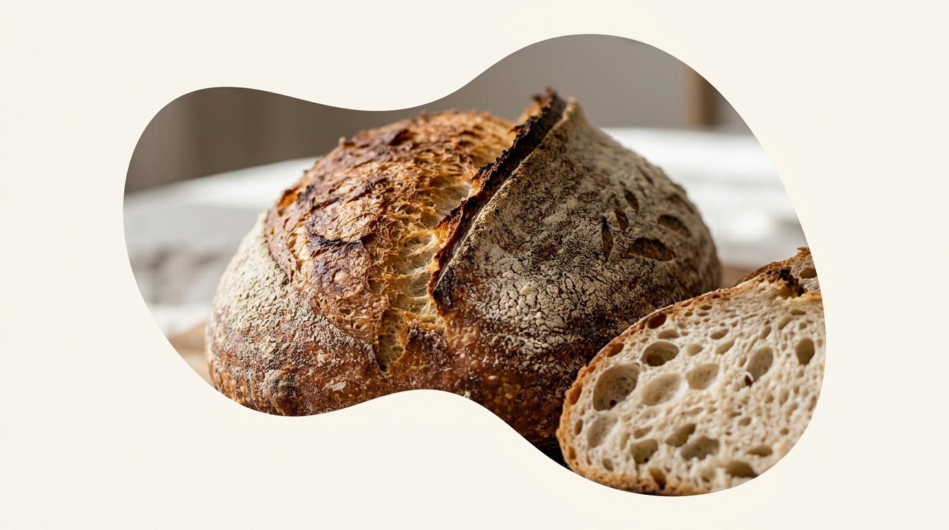 Hands shaping a fresh artisanal sourdough loaf covered with wild yeast flour dusting